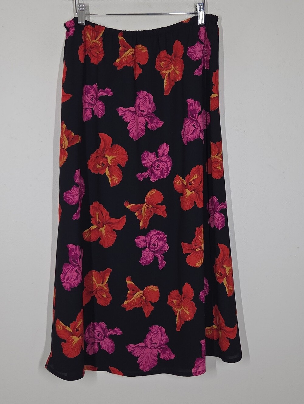 Vtg 90s Y2K Dark Bright Floral Midi Skirt 12 Fairy Grunge Artsy Maximalist Boho